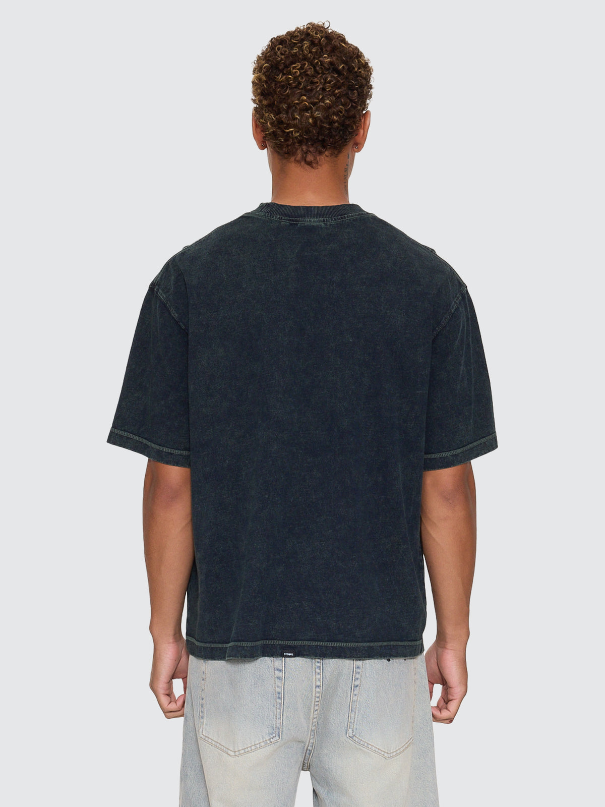 Thrills Co Filtered Embro Oversize Box Crop Tee - Overdye Petrol in Overdye Petrol