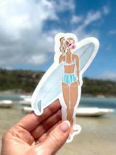 Trevena & Co Surfer Girl Watercolour Vinyl Sticker in Single