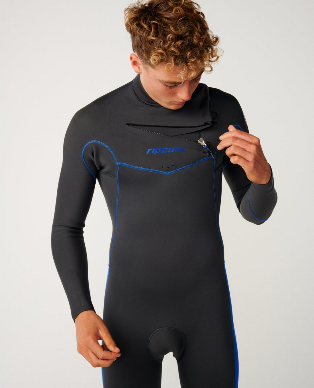 Rip Curl Mens Dawn Patrol 3/2 Chest Zip Wetsuit in Grey/Blue