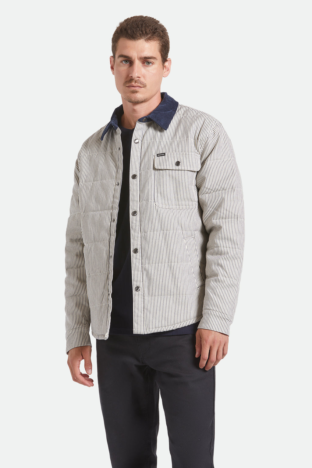 Brixton Cass Jacket in WHITECAP/MOOD INDIGO HICKORY S
