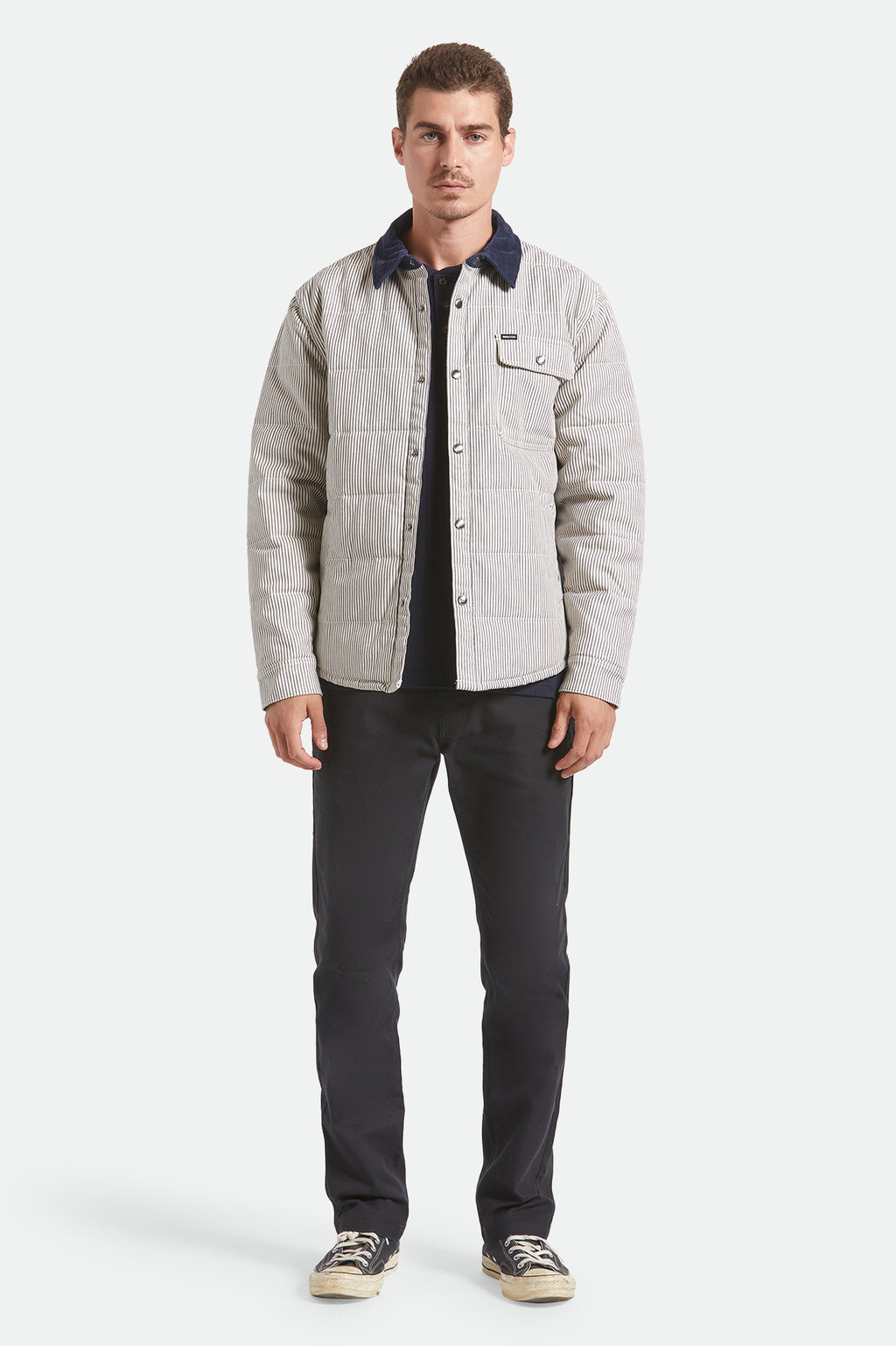 Brixton Cass Jacket in WHITECAP/MOOD INDIGO HICKORY S