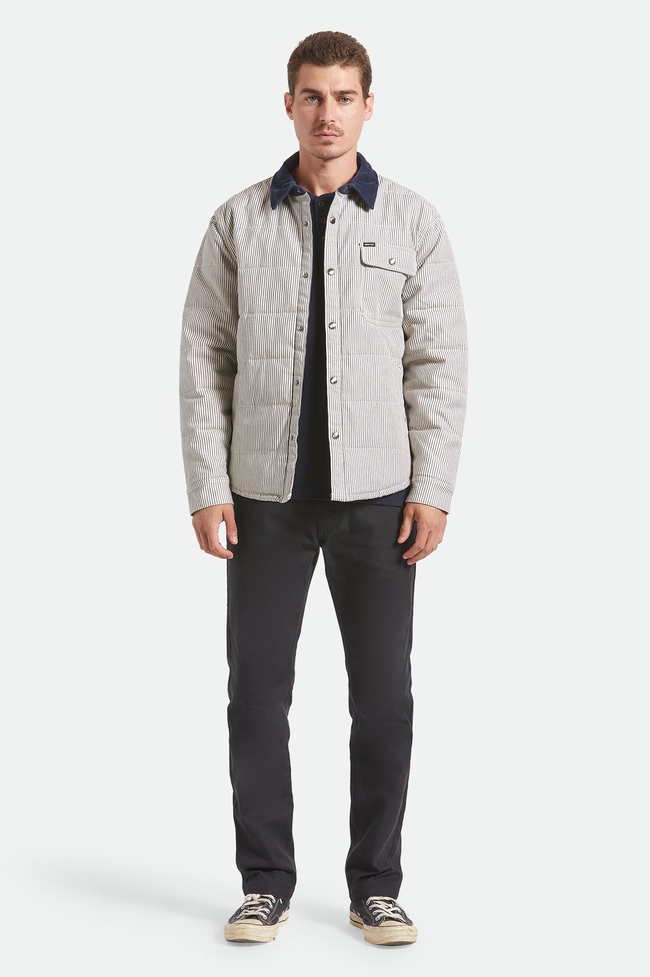 Brixton Cass Jacket in WHITECAP/MOOD INDIGO HICKORY S