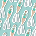 Trevena & Co Free Diver Girl Illustration Vinyl Sticker in Single