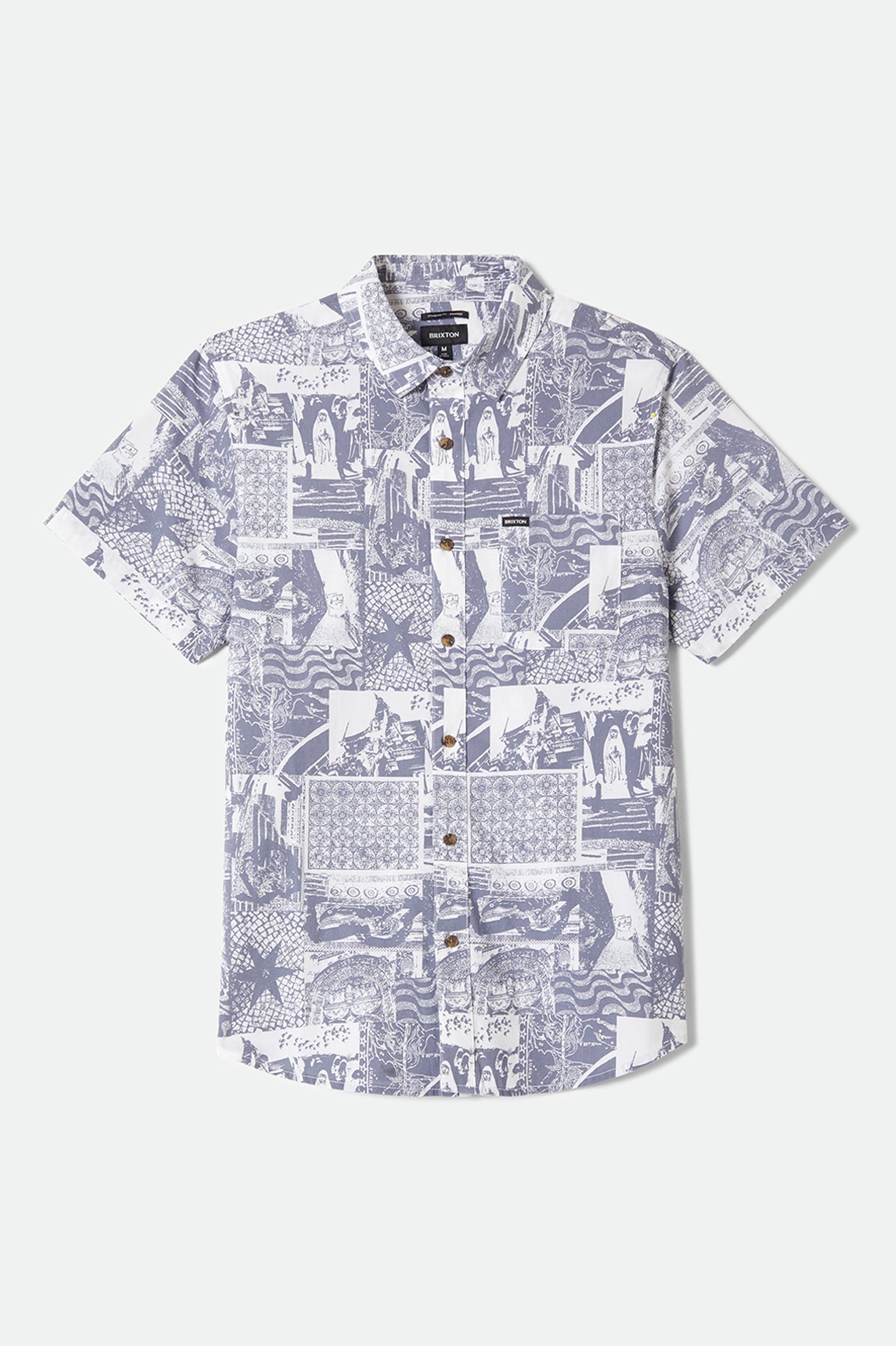 Brixton Charter Print S/S Wvn in NAVY/WHITE COLLAGE
