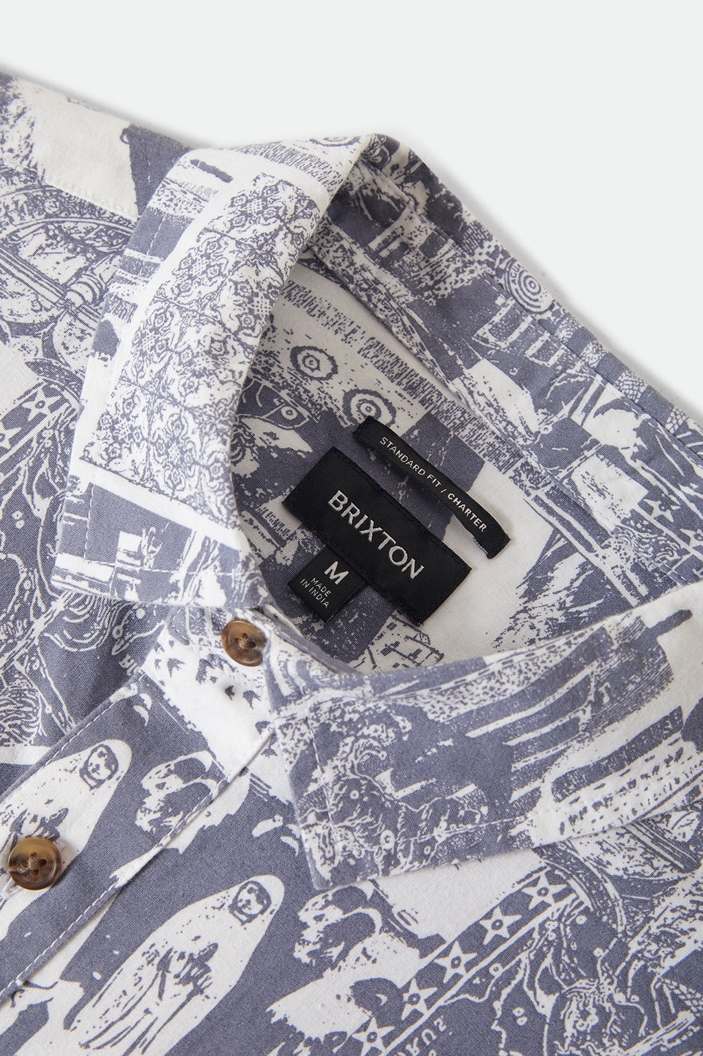 Brixton Charter Print S/S Wvn in NAVY/WHITE COLLAGE
