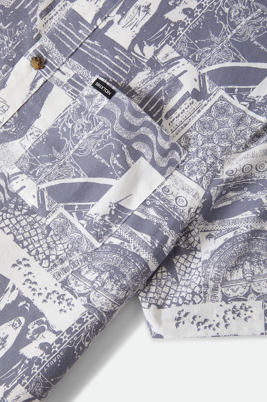 Brixton Charter Print S/S Wvn in NAVY/WHITE COLLAGE