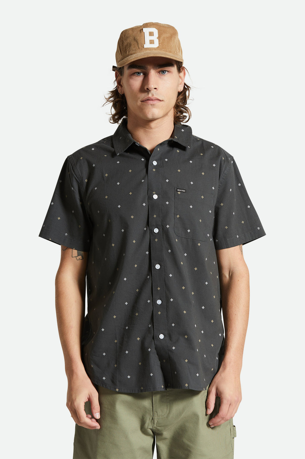 Brixton Charter Print S/S Wvn in WASHED BLACK PYRAMID