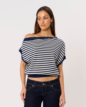 Abrand Jeans Cold Shoulder Knit in BLUE STRIPE