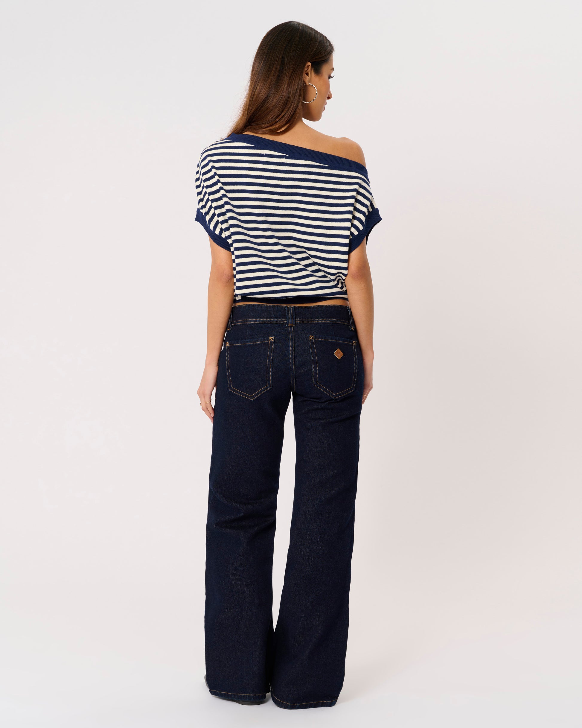Abrand Jeans Cold Shoulder Knit in BLUE STRIPE