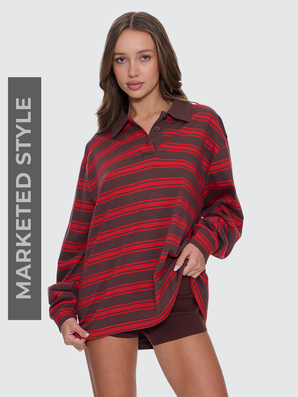 Thrills Co Conditions Apply Stripe Long Sleeve Polo - Bitter Chocolate in Bitter Chocolate