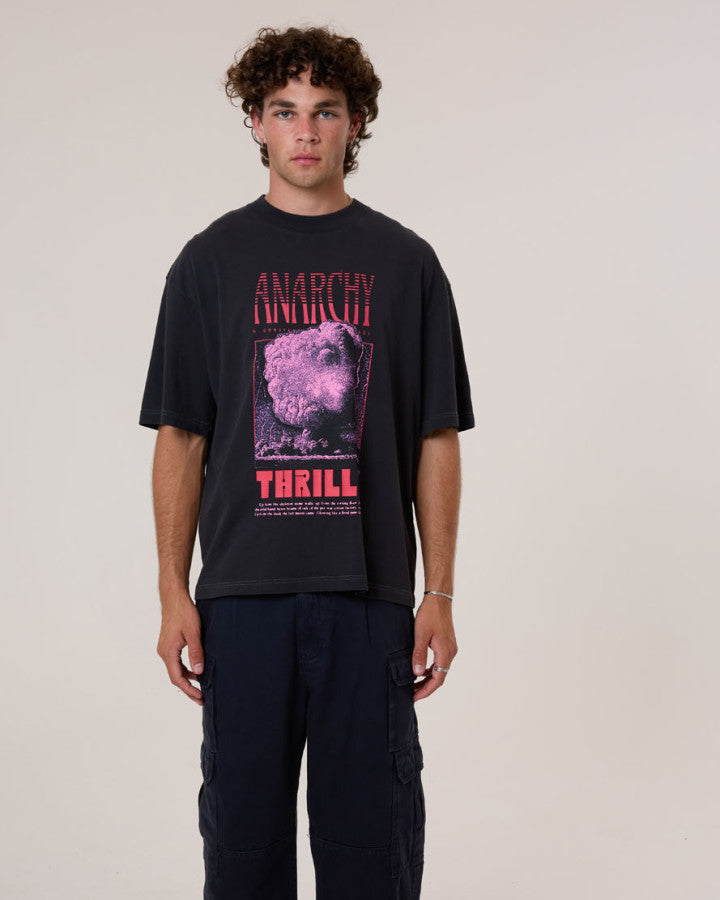 Thrills Constant Chaos Box Fit Oversize Cropped Tee - Blue Graphite in Blue Graphite