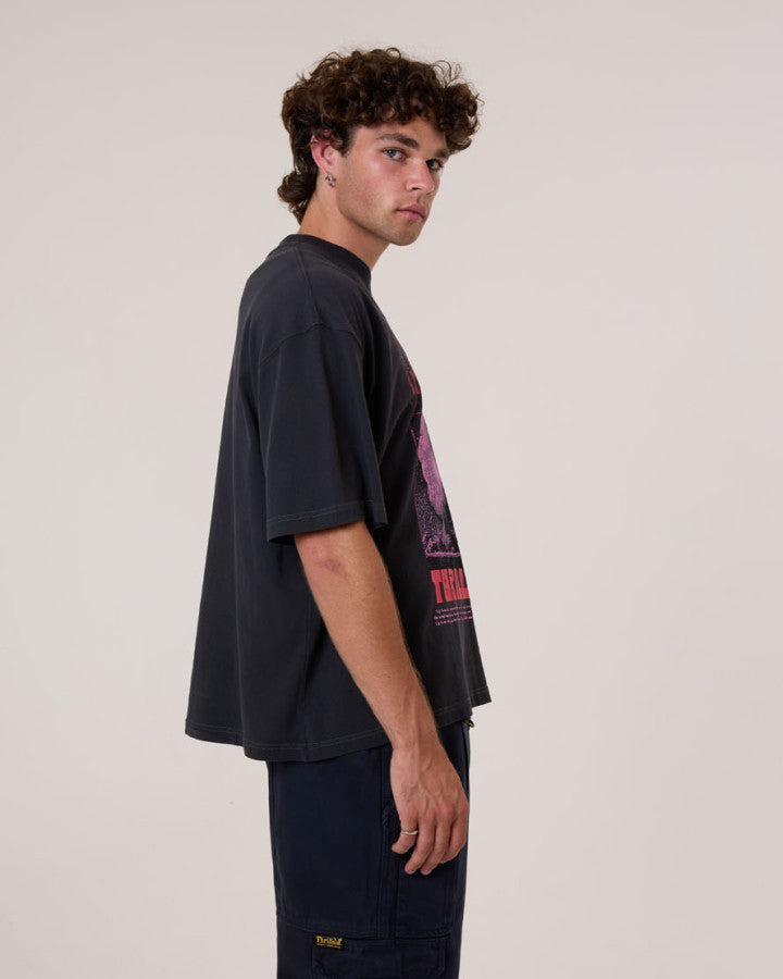 Thrills Constant Chaos Box Fit Oversize Cropped Tee - Blue Graphite in Blue Graphite