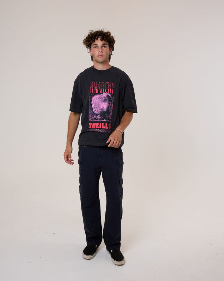 Thrills Constant Chaos Box Fit Oversize Cropped Tee - Blue Graphite in Blue Graphite