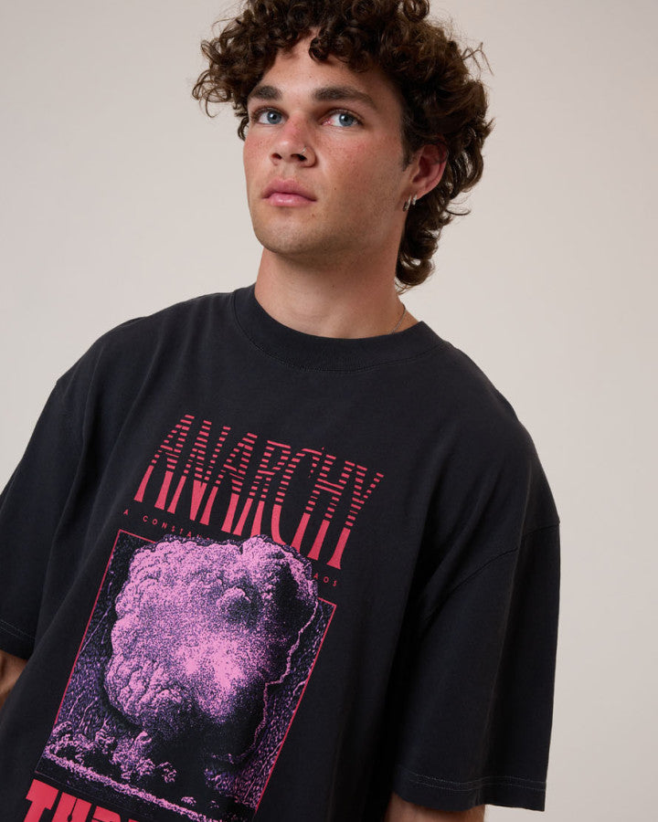 Thrills Constant Chaos Box Fit Oversize Cropped Tee - Blue Graphite in Blue Graphite