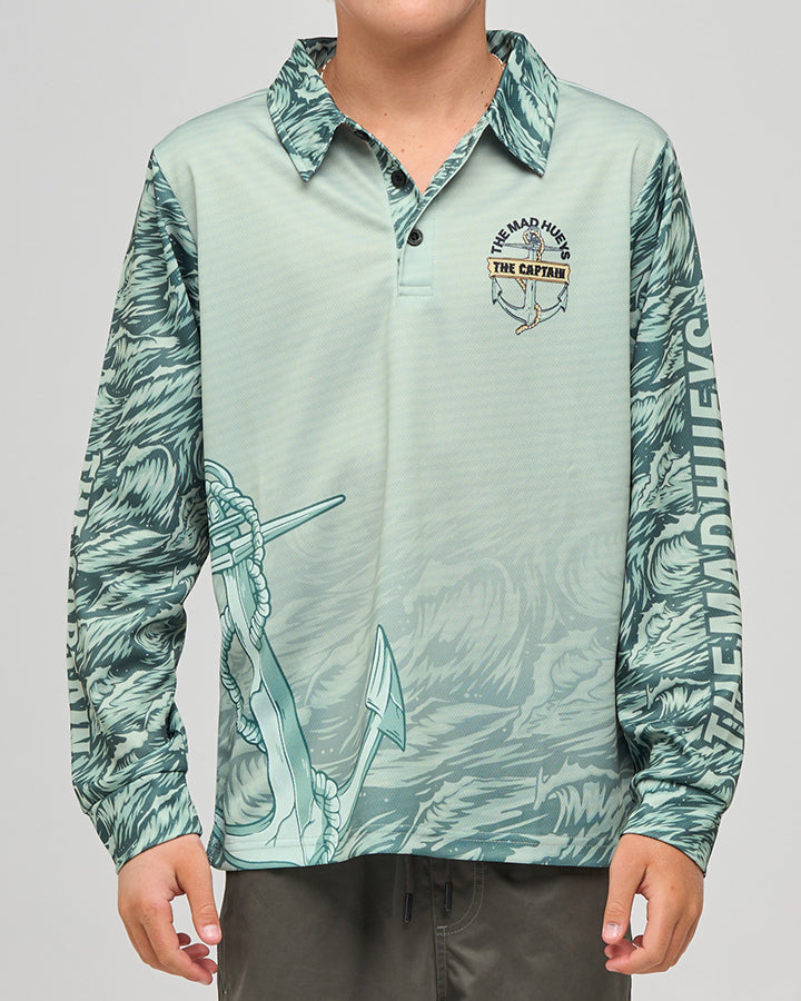 The Mad Hueys Croc Captain | Youth Upf 50+ Fishing Jersey - Faded Dust in FADED DUST
