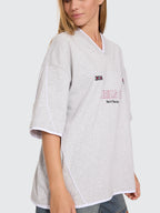 Thrills Co Tournament Of Roses V Neck Oversized Tee - Snow Marle in Snow Marle