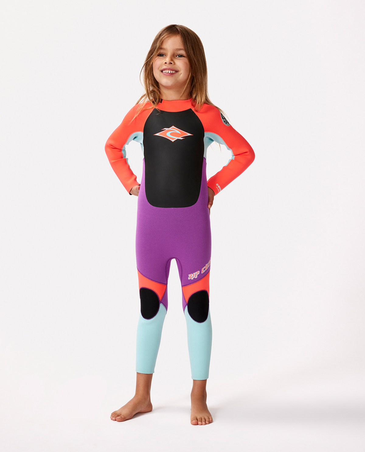 Rip Curl Groms Omega 3/2mm Full Length Back Zip Wetsuit Steamer in Pink
