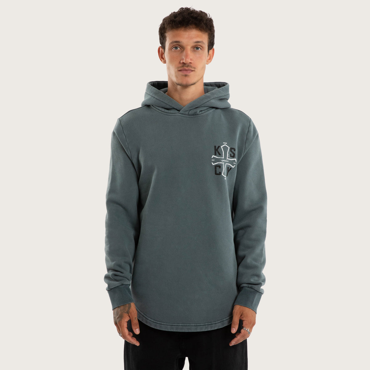 Kiss Chacey Tension Dual Curved Hoodie in Pigment Stormy Weather