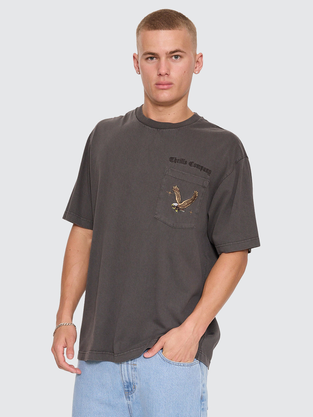 Thrills Co Seen & Heard Oversize Pocket Tee - Dark Merch Black in Dark Merch Black