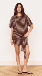 Minkpink Striped Tie Waist Jersey Mini Dress in Chocolate Stripe