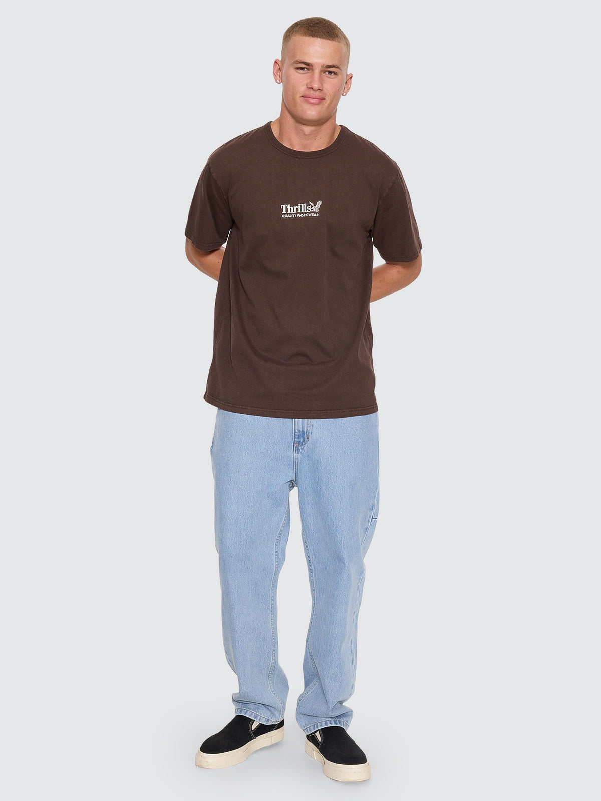 Thrills Co Thrills Workwear Embro Merch Tee - Postal Brown in Postal Brown