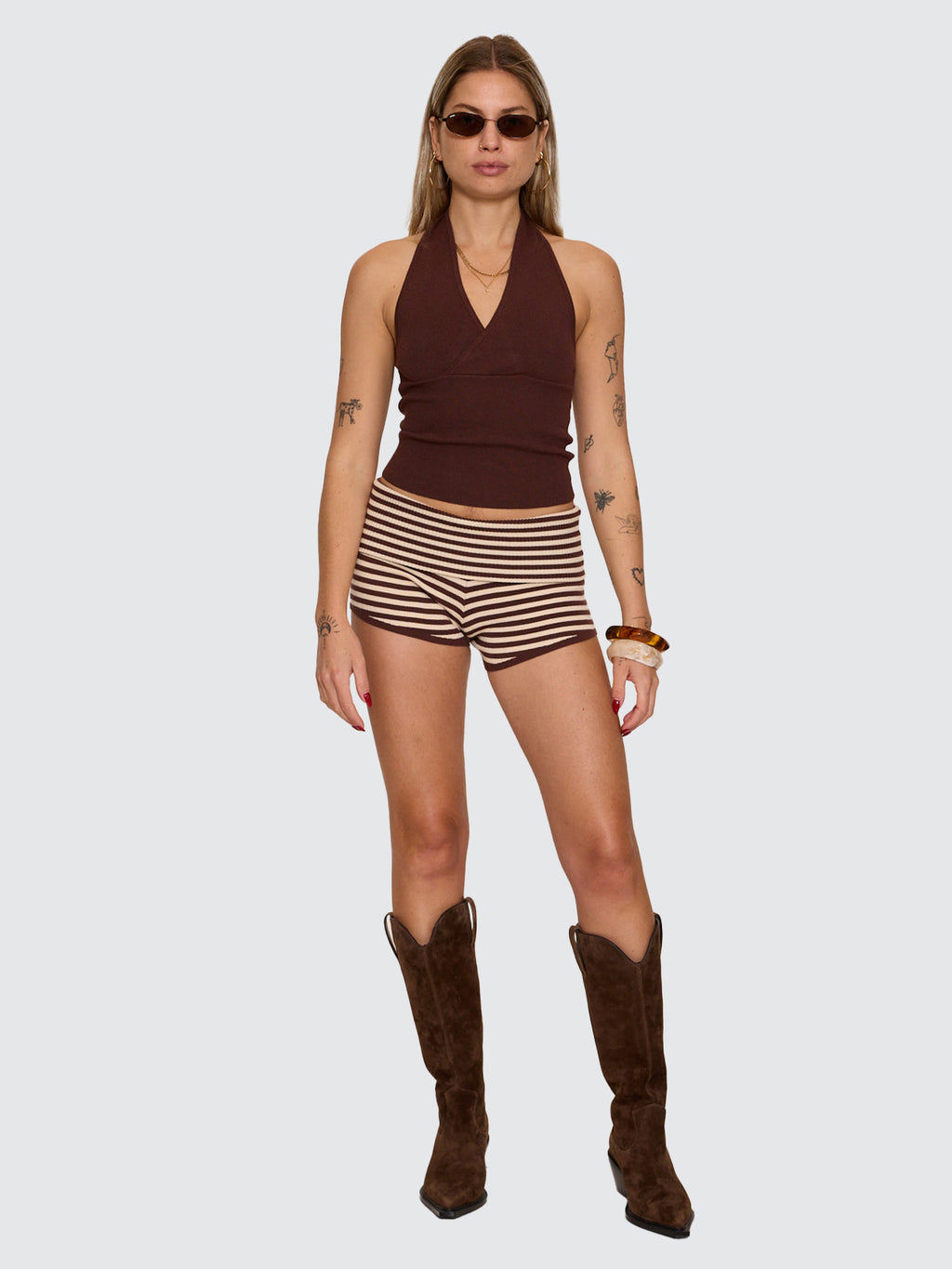 Thrills Co Dayna Knit Halter Top - Bitter Chocolate in Bitter Chocolate
