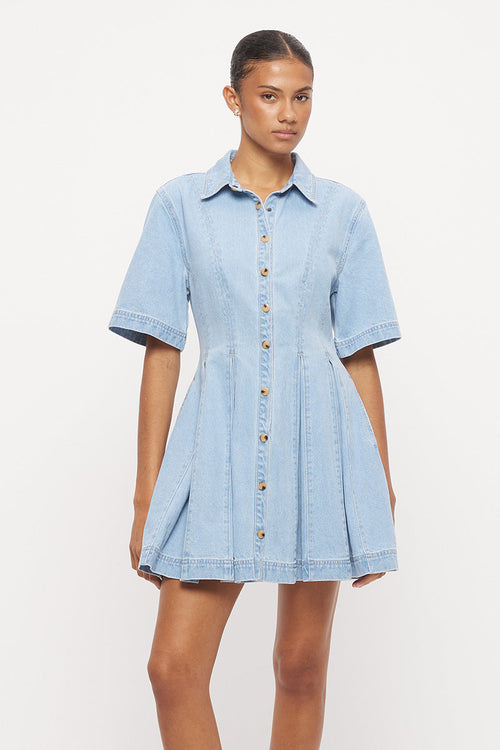 Mon Renn Hallie Denim Shirt Dress Light Blue in Light Blue