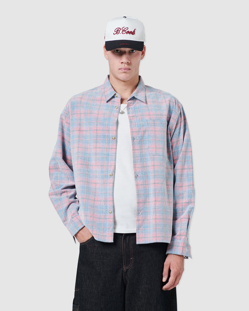 B. Cools Cabin Shirt Pink Cord Plaid in Single