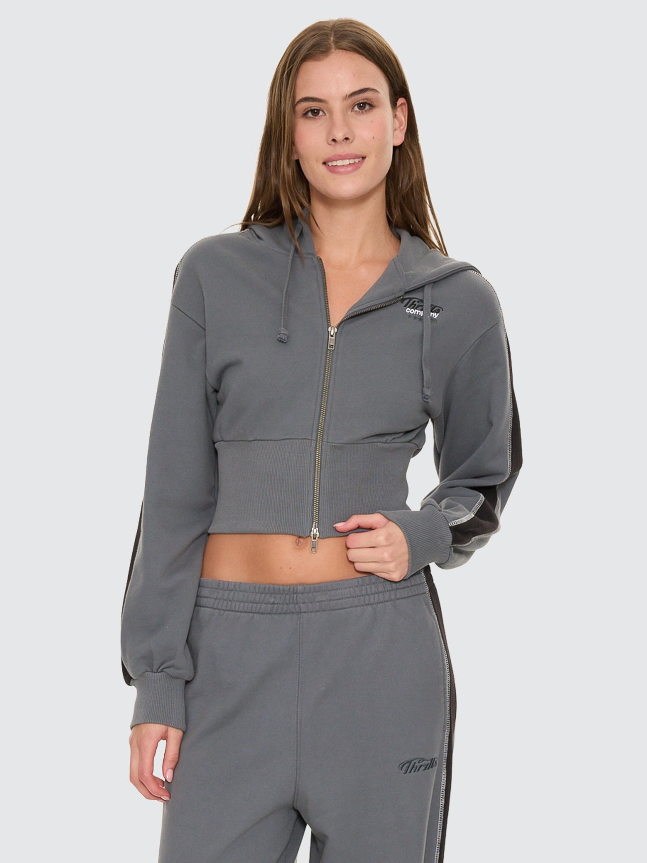 Thrills Co Division 011 Zip Hood Fleece - Petrol in Petrol