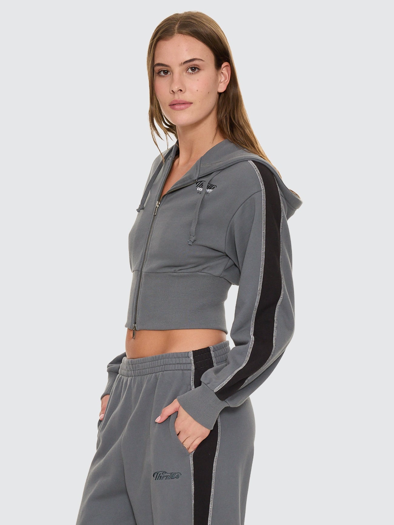 Thrills Co Division 011 Zip Hood Fleece - Petrol in Petrol