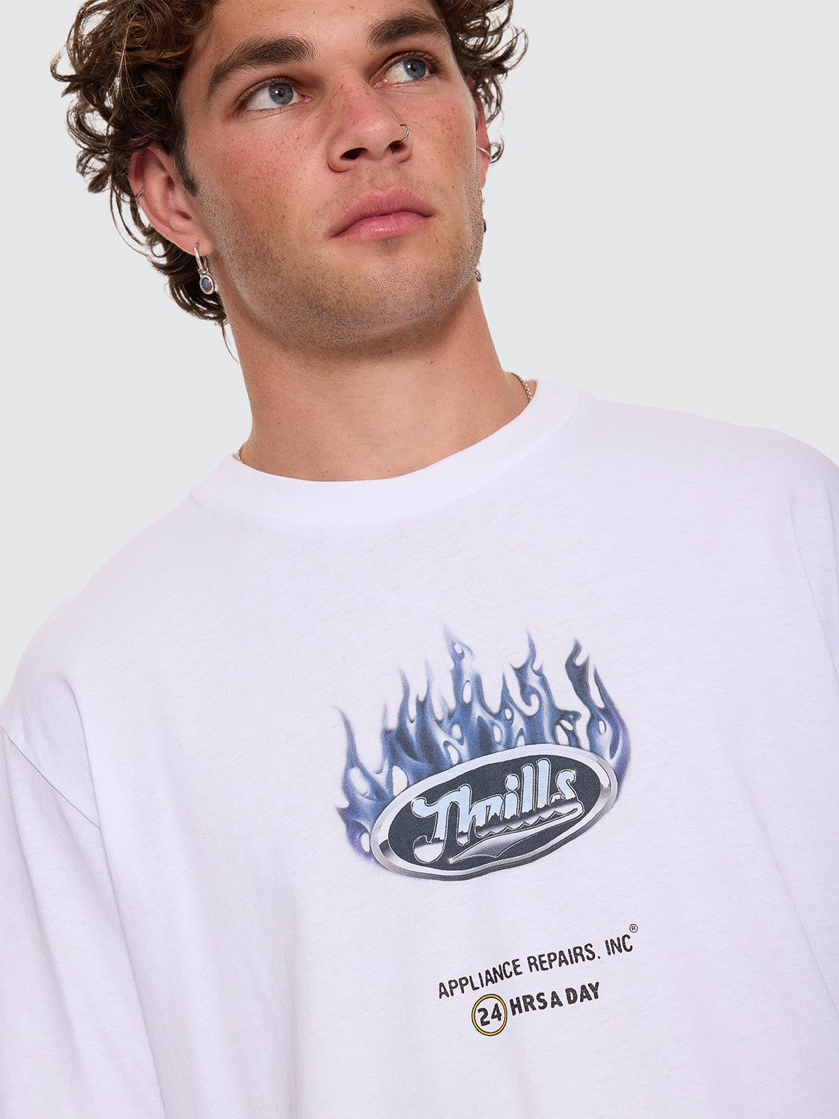 Thrills Co Drop Outs Merch Fit Tee - White in White