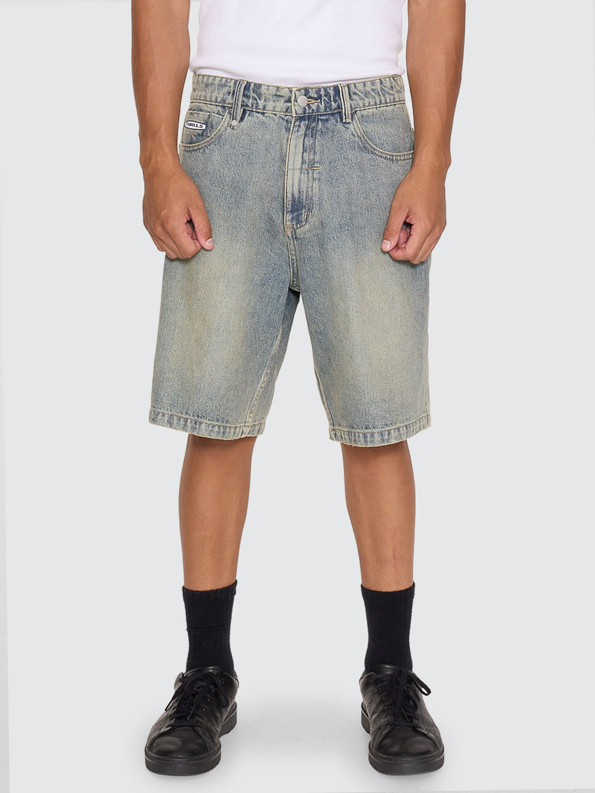 Thrills Co Filtered Mid Slacker Relaxed Long Denim Short - Granite Green Tint in Granite Green Tint