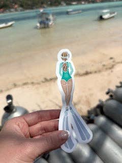 Trevena & Co Free Diver Girl Illustration Vinyl Sticker in Single
