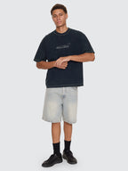 Thrills Co Filtered Embro Oversize Box Crop Tee - Overdye Petrol in Overdye Petrol