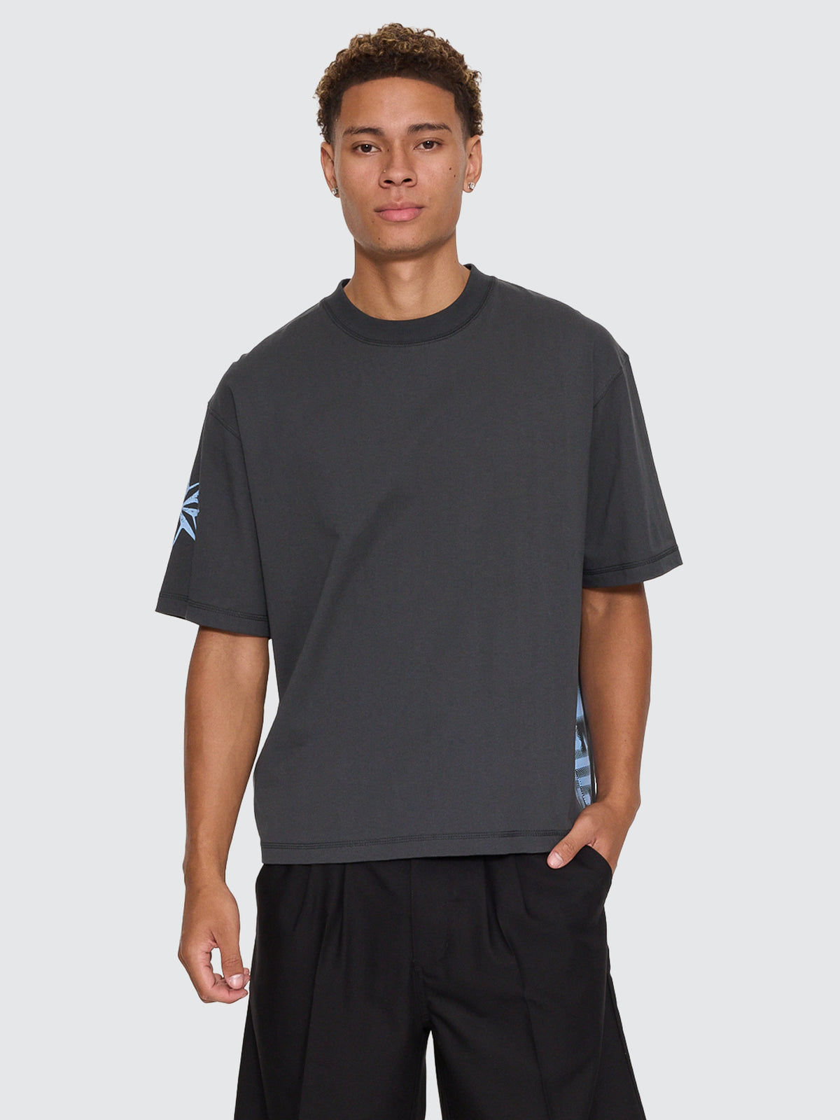 Thrills Co Stars Aligned Oversize Box Crop Tee - Carbon in Carbon