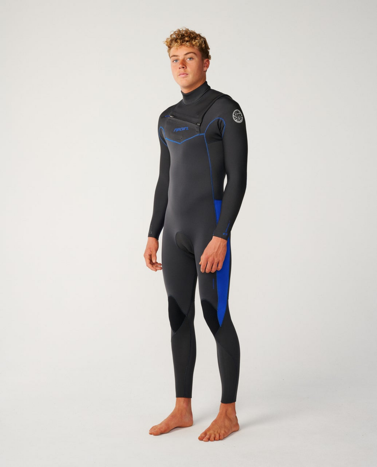 Rip Curl Mens Dawn Patrol 3/2 Chest Zip Wetsuit in Grey/Blue