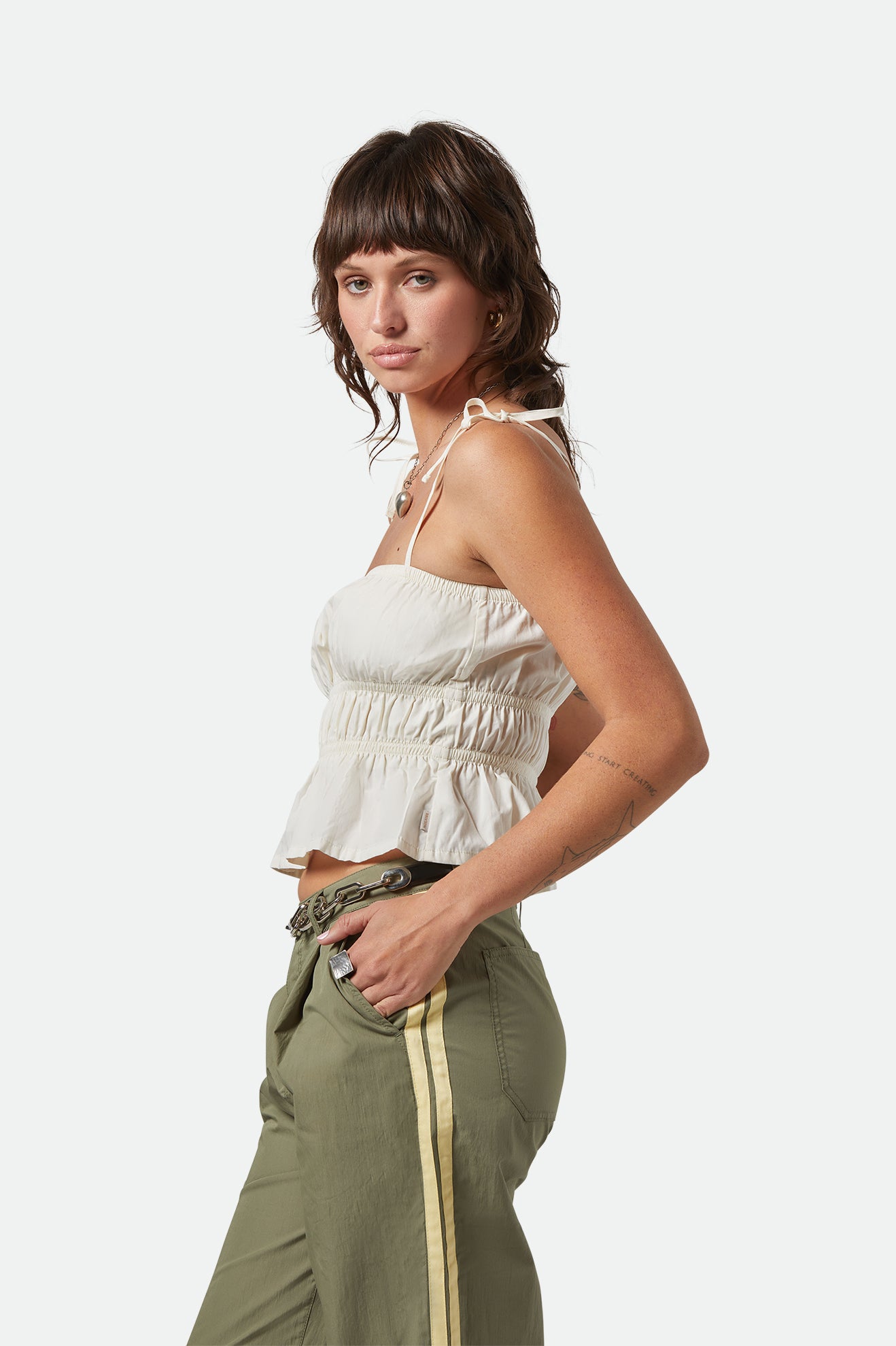 Brixton Eden Smocked Top in OFF WHITE