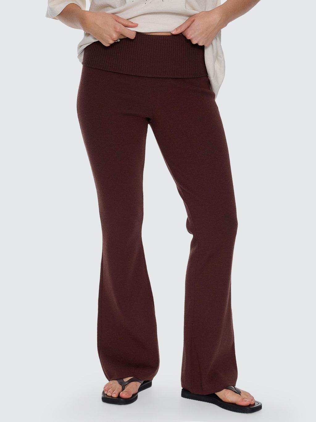 Thrills Co Estelle Fold Over Knit Pant - Bitter Chocolate in Bitter Chocolate