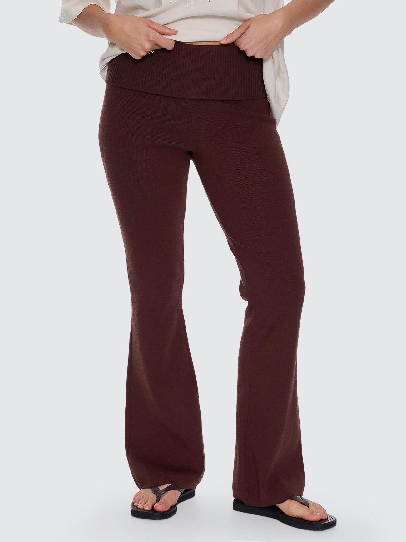 Thrills Co Estelle Fold Over Knit Pant - Bitter Chocolate in Bitter Chocolate