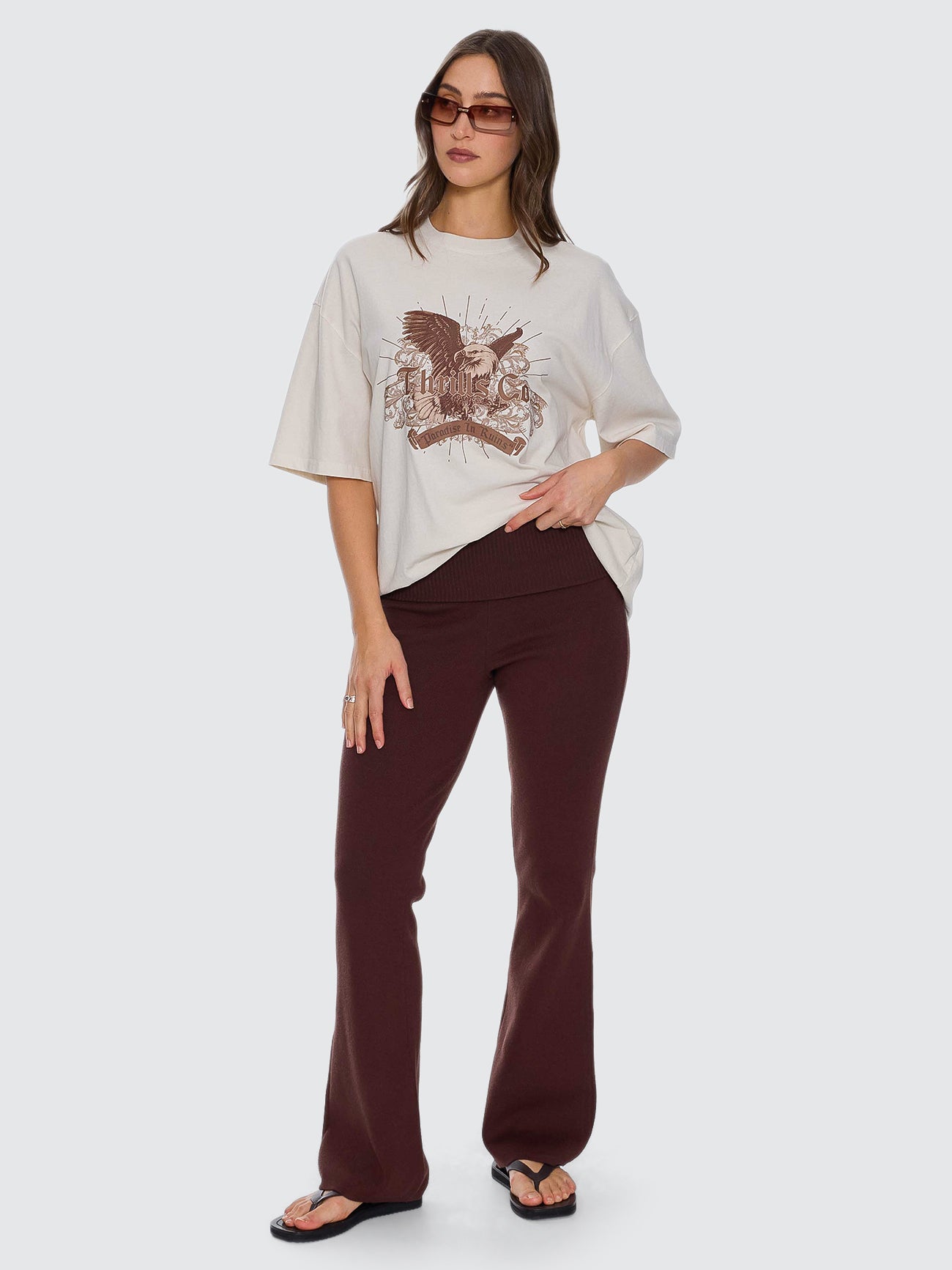 Thrills Co Estelle Fold Over Knit Pant - Bitter Chocolate in Bitter Chocolate