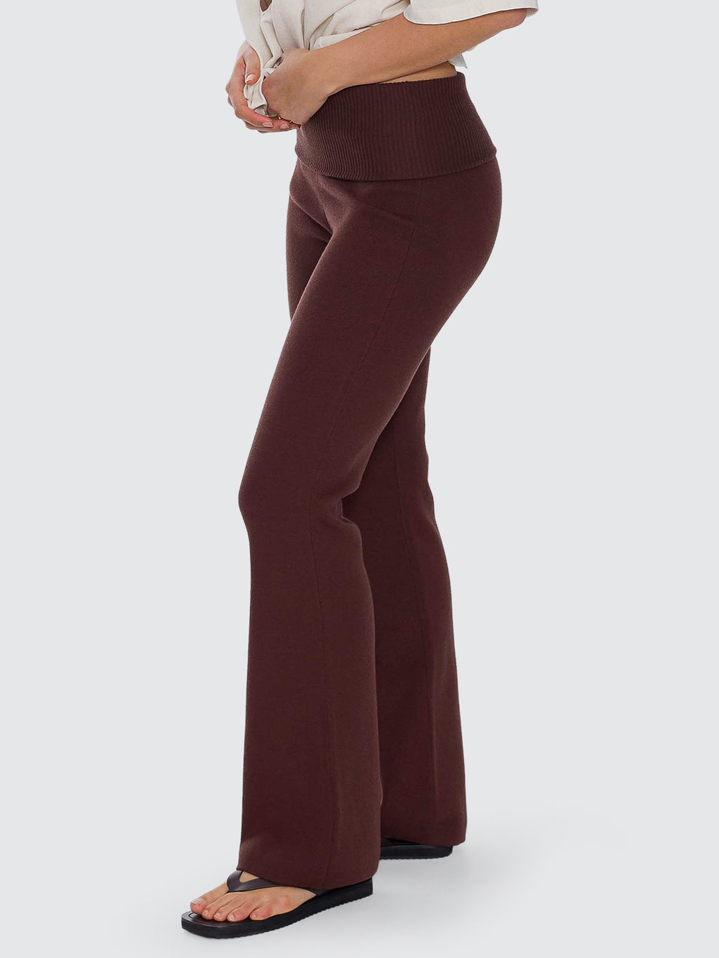 Thrills Co Estelle Fold Over Knit Pant - Bitter Chocolate in Bitter Chocolate