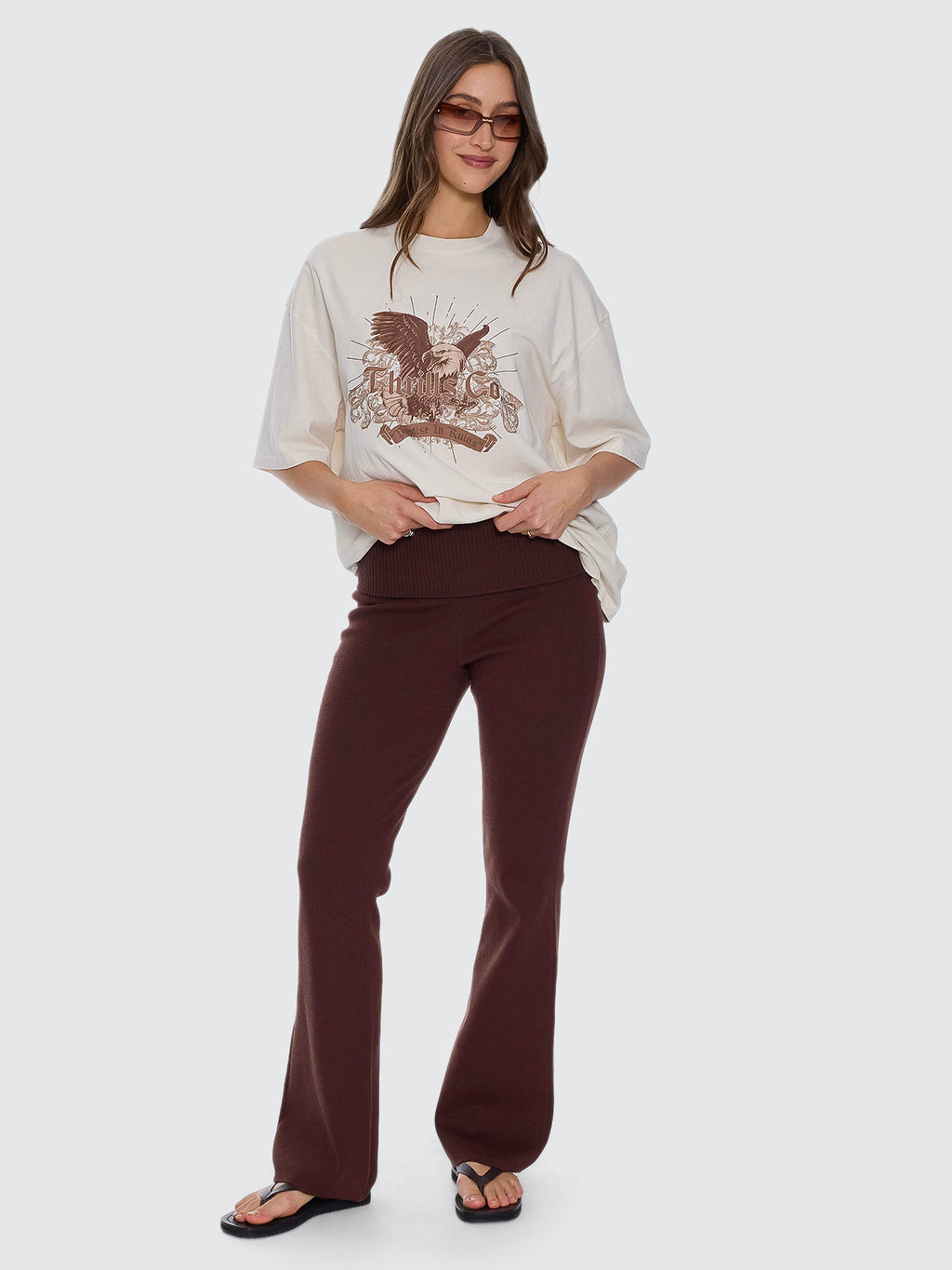 Thrills Co Estelle Fold Over Knit Pant - Bitter Chocolate in Bitter Chocolate