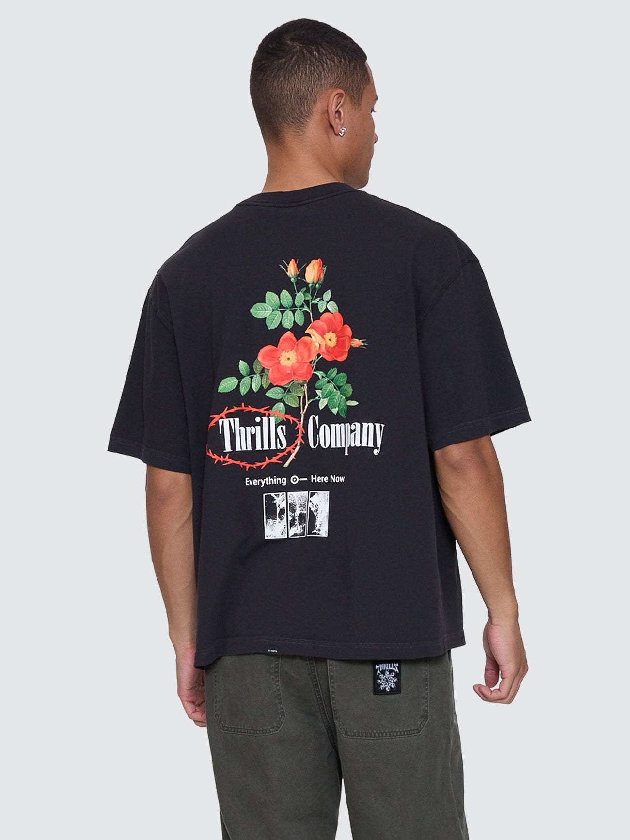 Thrills Co Everything Here Now Box Fit Oversize Cropped Tee - Faded Black in Faded Black