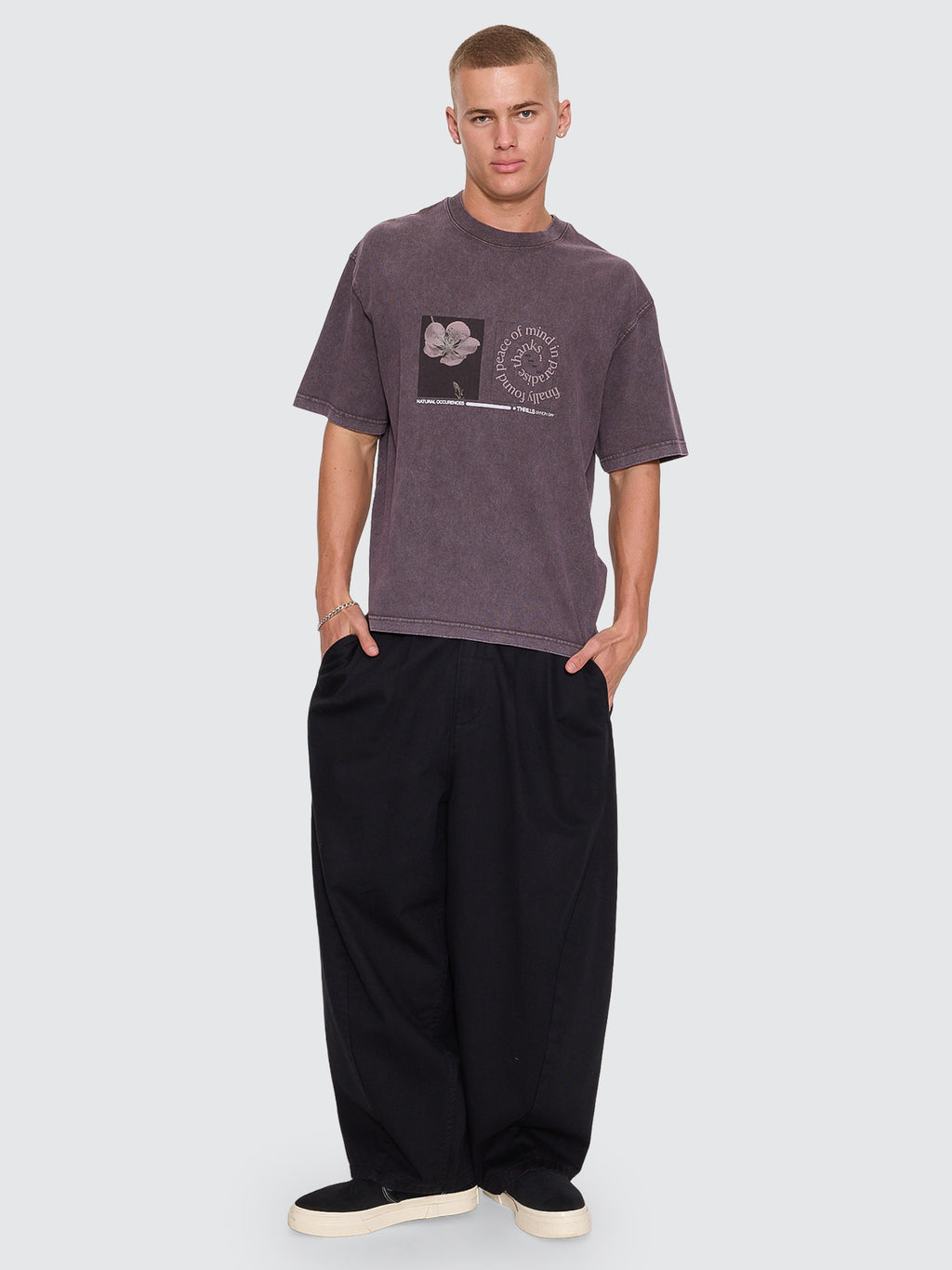Thrills Co Natural Occurence Oversize Box Crop Tee - Purple Black Marble in Purple Black Marble