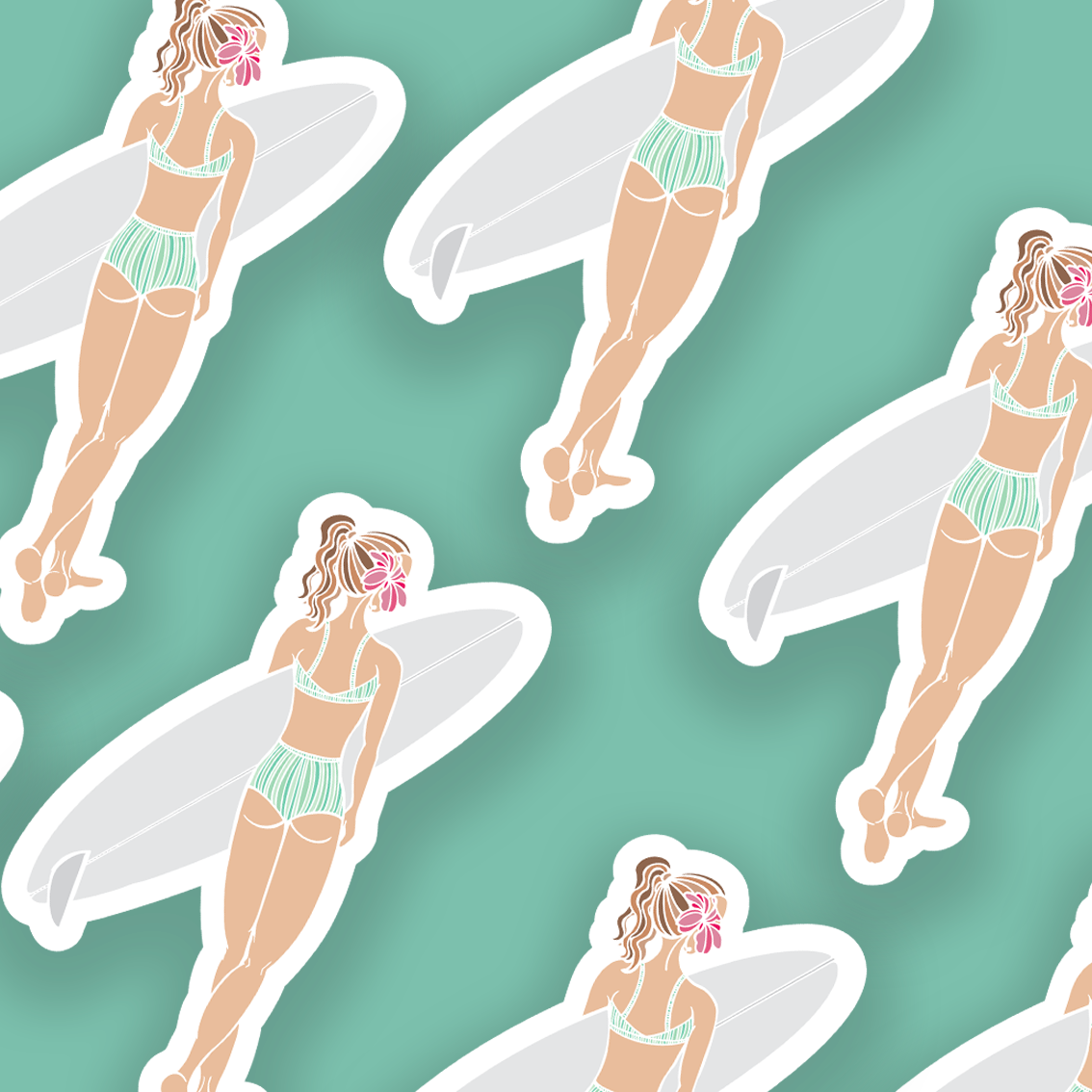 Trevena & Co Surfer Girl Watercolour Vinyl Sticker in Single
