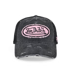 Von Dutch Distressed Trucker Hat Black Pink in Black-Pink