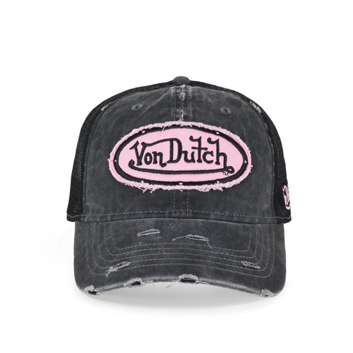 Von Dutch Distressed Trucker Hat Black Pink in Black-Pink