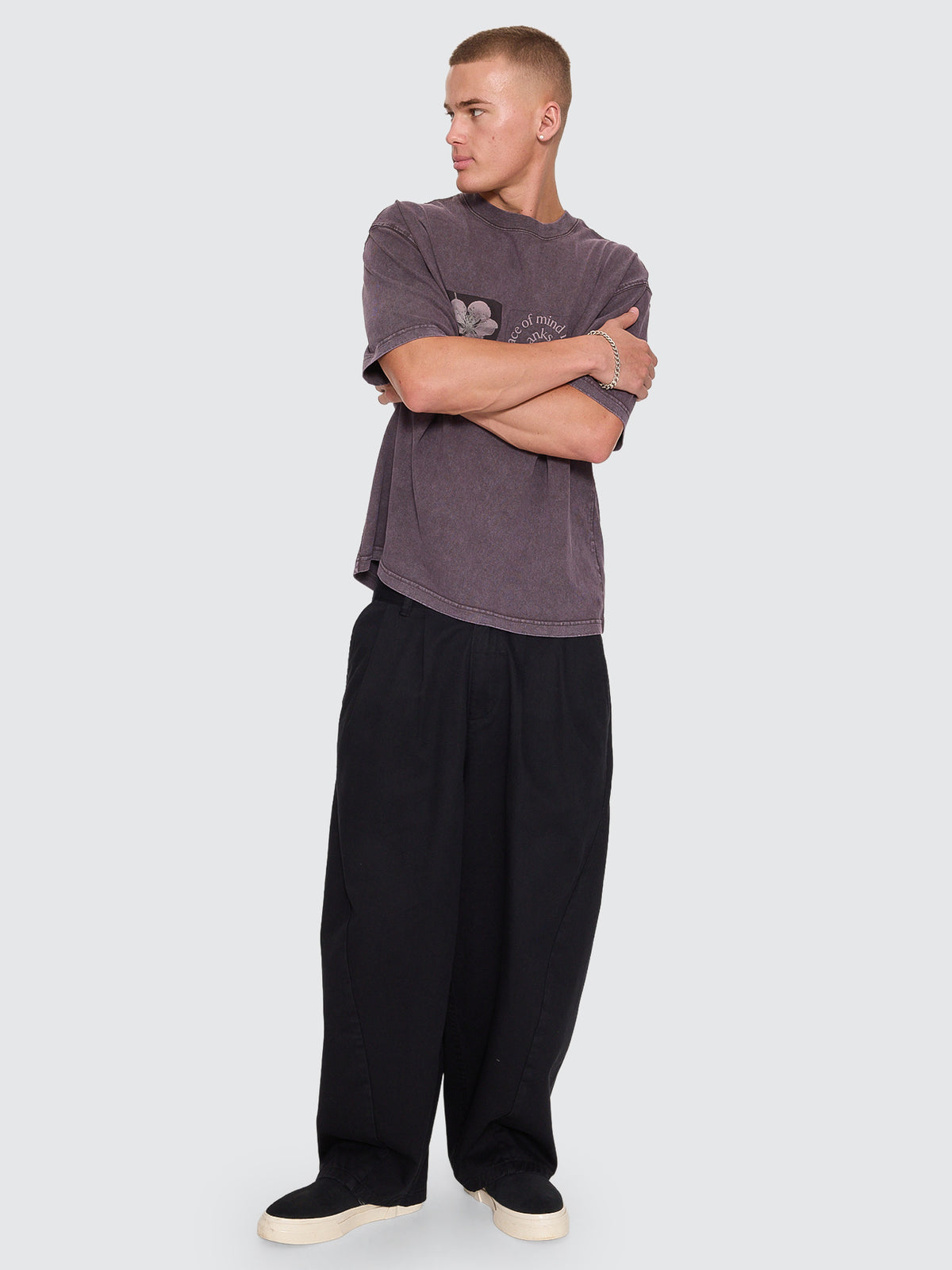 Thrills Co Natural Occurence Oversize Box Crop Tee - Purple Black Marble in Purple Black Marble