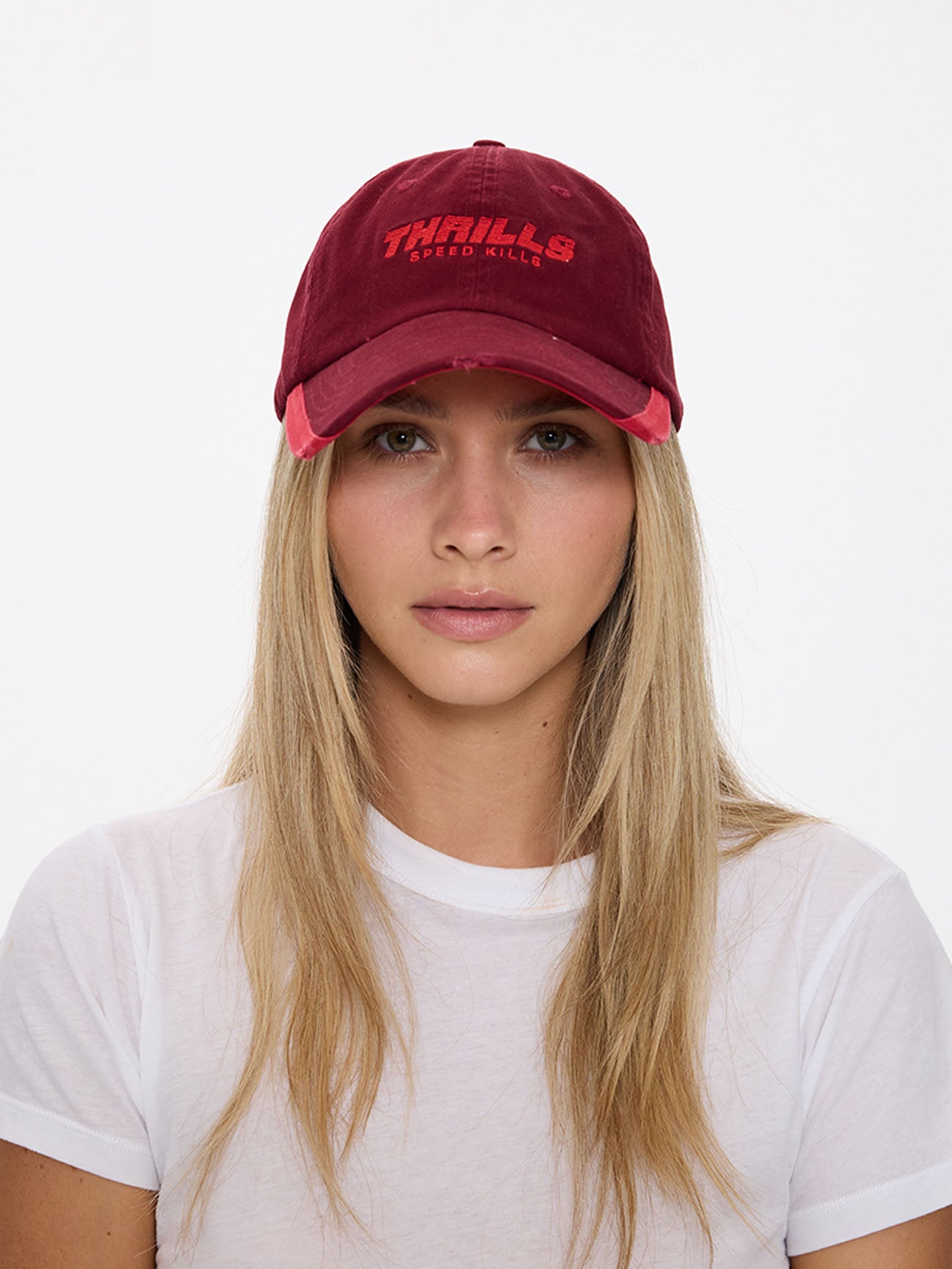 Thrills Co Flashback 6 Panel Cap - Cabernet Red in Cabernet Red