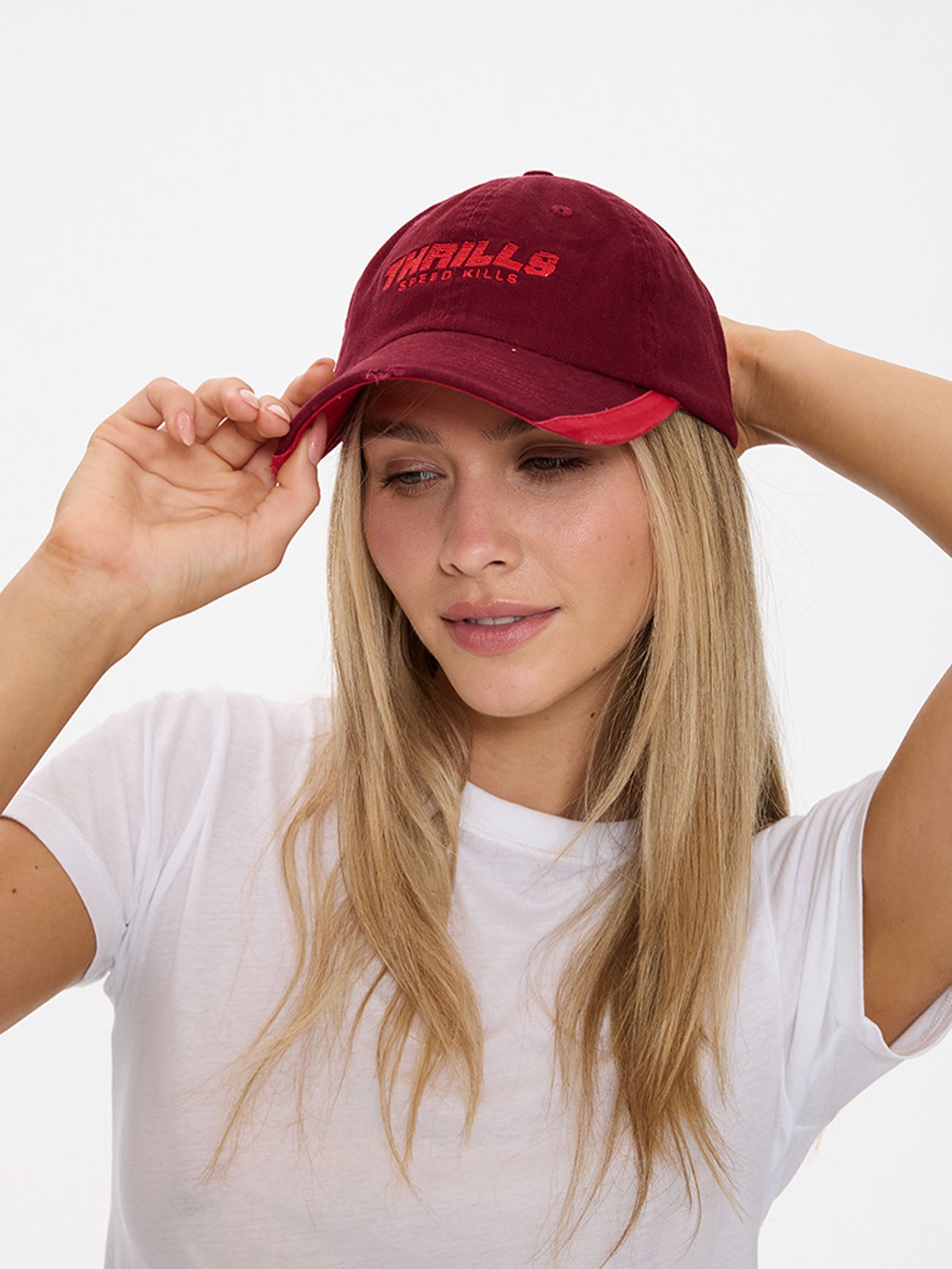 Thrills Co Flashback 6 Panel Cap - Cabernet Red in Cabernet Red